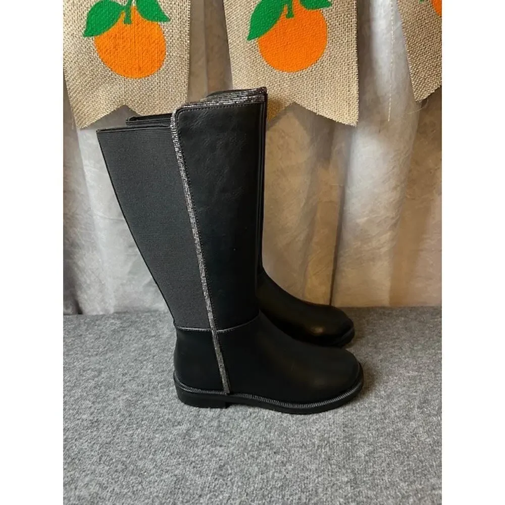 Steve Madden Youth Girls J-Alix Embellished Leather Boots, Black Size 13